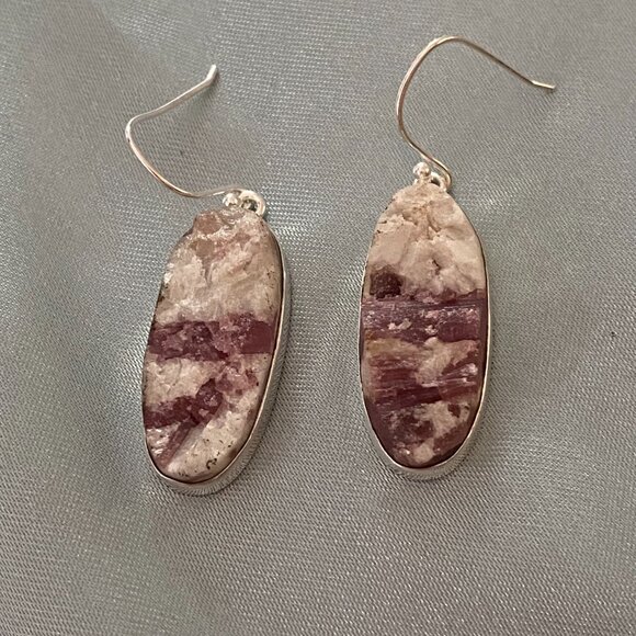 Natural Rhodochrosite Sterling Silver Earrings. - Picture 2 of 6